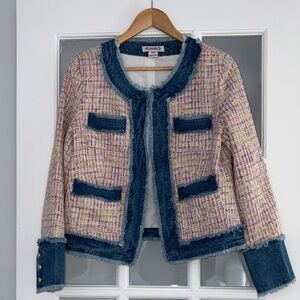 NWT Women's Spring Pastel Multicolor Tweed and Denim Jacket